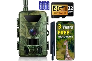 FARGARLOO Cellular Trail Camera Subscription-Free, 4G LTE Cam, GPS, 1296P Game Camera, Night Vision, Low-Glow IR Flash, Battery Life, Fast Trigger Speed, 32GB SD for Wildlife Cameras, Property Security