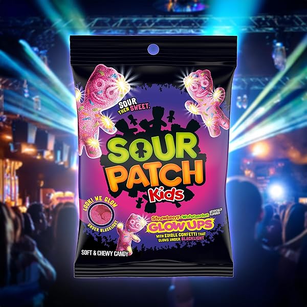 SOUR PATCH KIDS GLOW UPS STRAWBERRY-WATERMELON SOFT & CHEWY CANDY, 6.7 OZ