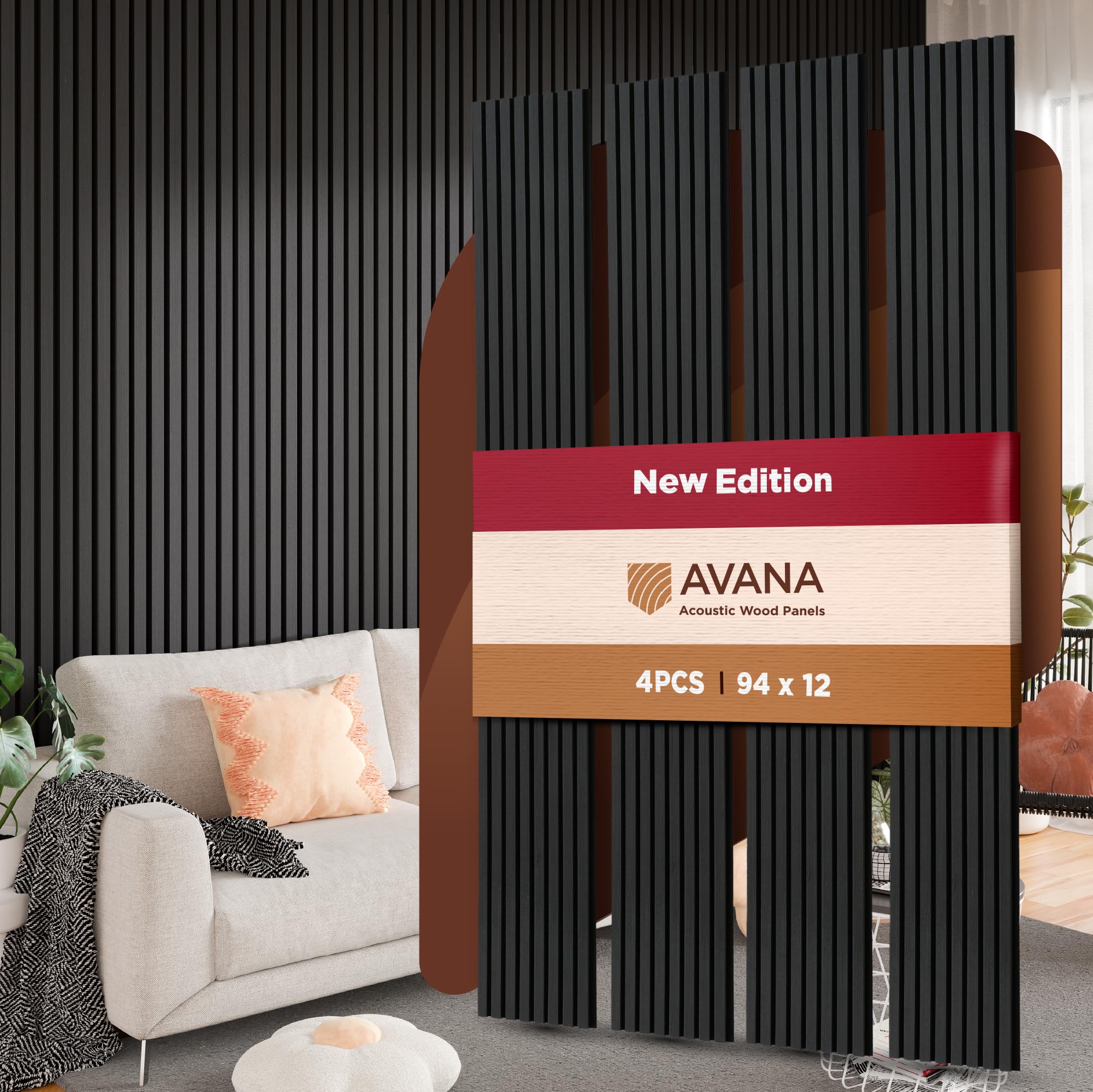 Photo 1 of Avana Acoustic Wood Wall Panels – 94.4 x 12.6 Inch Black Oak Acoustic Panels 4 PCs – Wall Panels For Interior Wall Decor For Homes, Offices, Studios – Pleasing Decorative Wood Panels For Wall