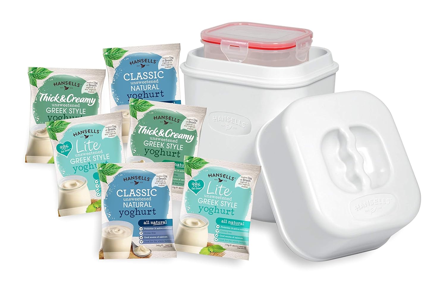 Hansells Yoghurt Unsweetened Starter Kit (6 Sachets + Yoghurt Maker
