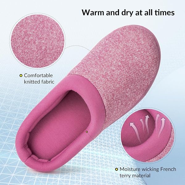 HOMETOP WOMEN’S KNIT MEMORY FOAM SLIPPERS WARM SOFT HOUSE SHOES WITH ANTI-SLIP SOLE (7-8, FUSHCIA)