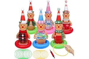 STEGOSAURUS 6 Pack Christmas Ring Toss Games, Gingerbread Man Inflatable Ring Toss Game,Christmas Party Games for Kids,Adults,Family,Indoor Outdoor Game Garden Toys Gifts