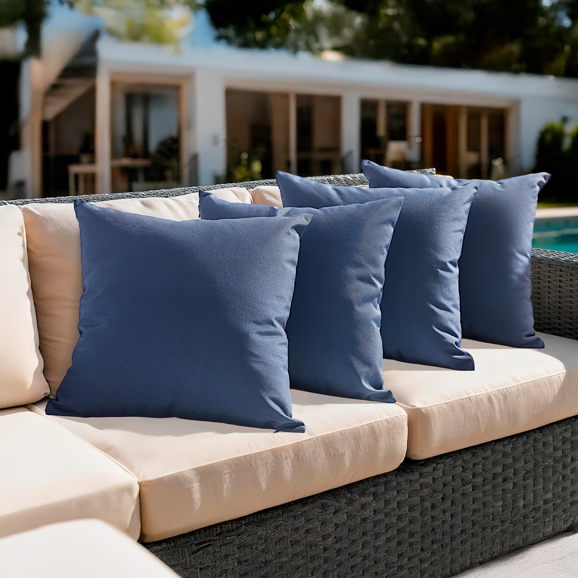 Photo 1 of **2 PCS**Amazon Basics 4-Piece Outdoor Decorative Throw Pillow Covers, Water Resistant All-Weather Pillow Protectors for The Garden, Patio, Balcony, Couch and Sofa, 16 x 16 Inches, Navy Blue