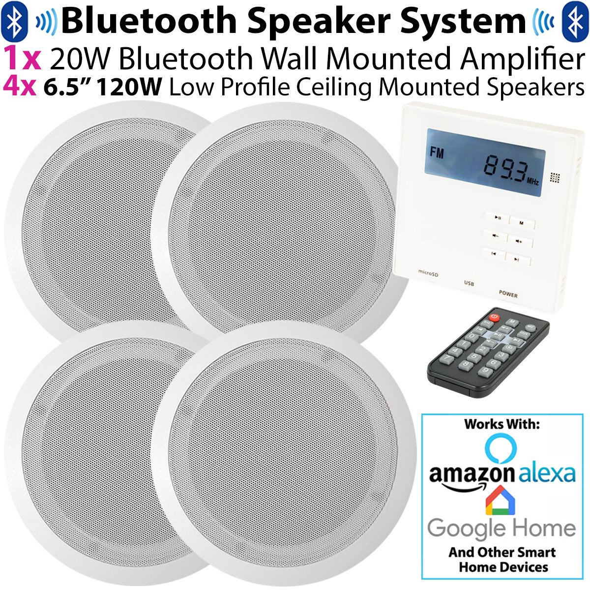 Smart Home Wall Amp 4x Ceiling Speaker Kit 4x 6 5 120w Low