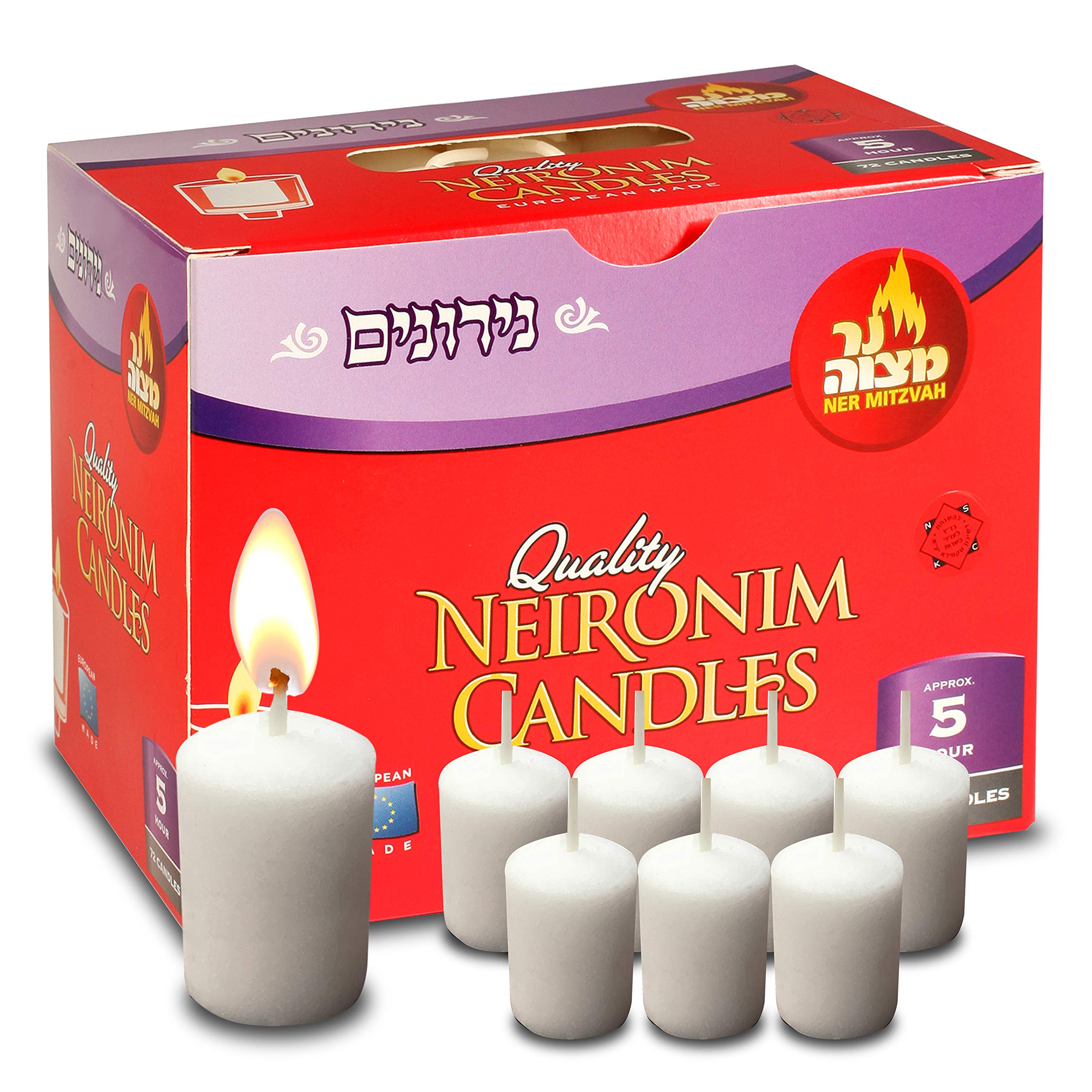 5 Hour Neironim Candles - Shabbat and Votive Wax Candle - 72 Count - by Ner Mitzvah