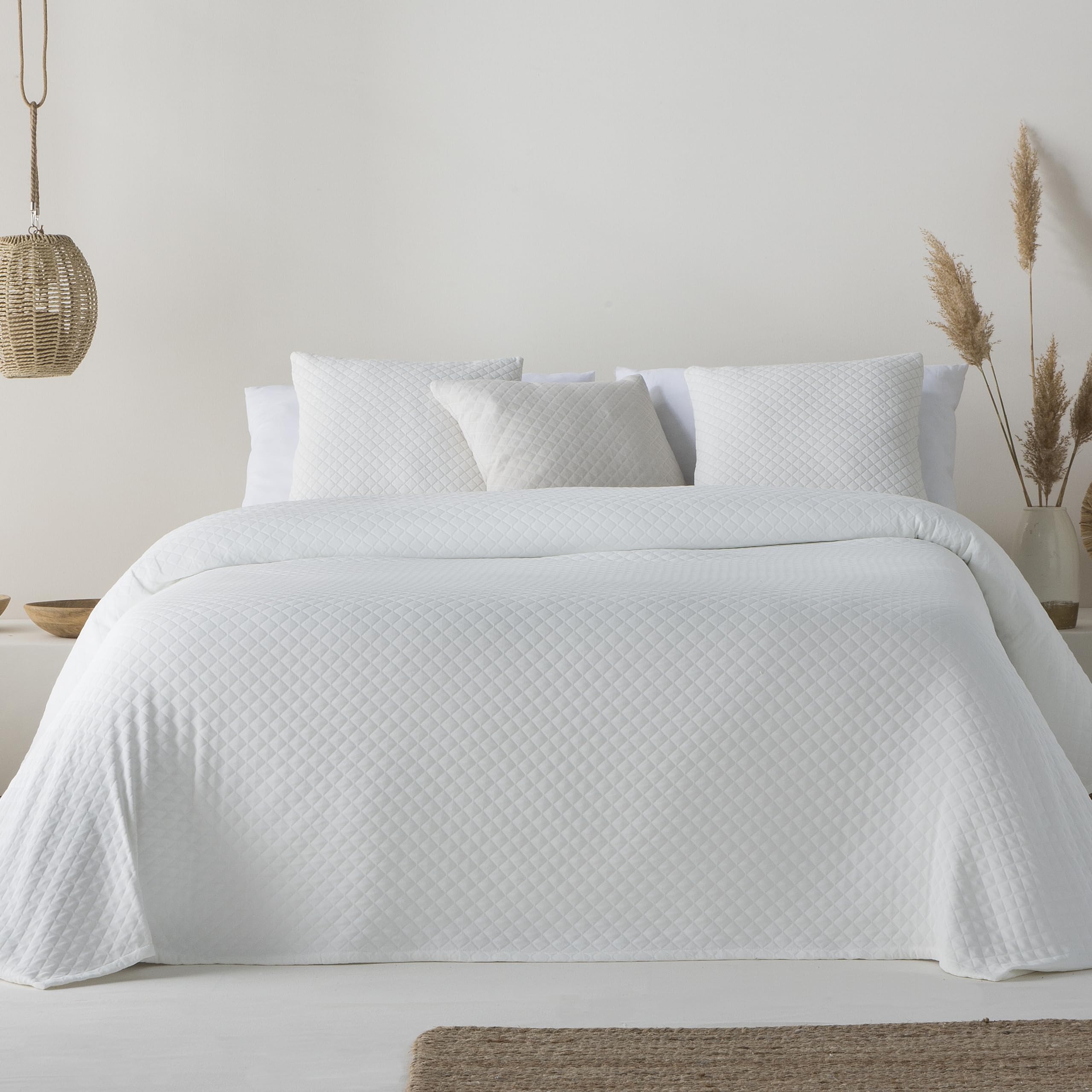 GAMUSI Bedspread Bed 105 cm Lightweight Spring Summer Smooth Jacquard Cotton Breathable, 200 x 270 cm, White