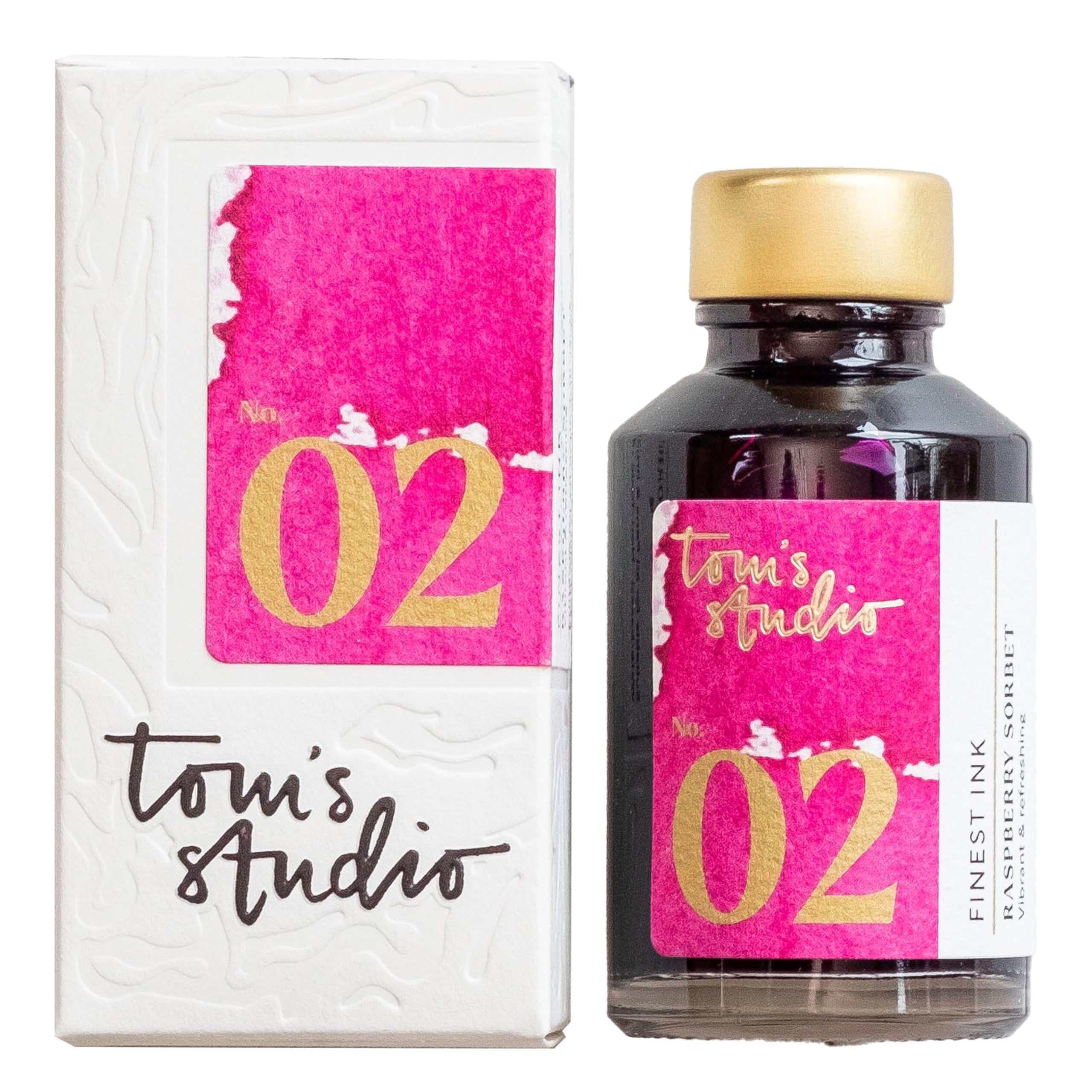 Tom's Studio Fountain Pen Ink, Raspberry Sorbet Writing Ink, Glass Ink Bottle for Fountain Pens, 50ml