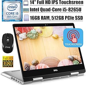 2020 Flagship Dell Inspiron 14 5000 5482 Convertible 2-in-1 Laptop 14" FHD IPS Touchscreen Intel 4-Core i5-8265U (Beats i7-7500U) 16GB DDR4 512GB PCIe SSD Backlit KB Win 10 + iCarp Wireless Mouse