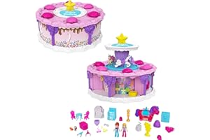 Polly Pocket 2-in-1 Playset, Unicorn Toy with 2 Micro Dolls and 25 Surprise Accessories, Birthday Cake Countdown