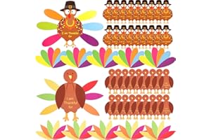 BBTO 36 Sets Thanksgiving Turkey Craft Kit 36 Pcs Turkey Craft Paper and 240 Pcs Glue Point Dots for Thanksgiving Party Decoration Autumn Fall Classroom Wall Decor DIY Activities(Classic Style)