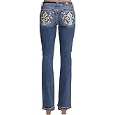 Miss Me Women's Filigree Fleur de Lis Embellished Pockets Mid-Rise Bootcut Jeans