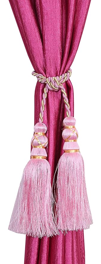 Decorista 2 Piece Polyester Curtain Tassels -15 cm x 2 cm x 2 cm, Pink