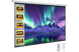YODOLLA 150" Projector Screen Motorized 16:9, 4K HD Pull Down Retractable Projection Screens Electric Automatic Wall Ceiling Movie Screen for Office Classroom Indoor with Remotes
