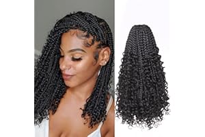 Beverlee 14 Inch Boho Box Braids 8 Packs 128 Strands Goddess Box Braids Crochet Hair Bohemian Hippie Braids Braiding Hair Box Braids with Curly Ends Messy Pre-looped Synthetic Crochet Hair for Black