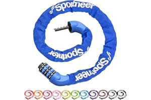 Sportneer Bike Lock: 5 Digit Combination High Security Anti Theft Bike Chain Lock - 3.2/3.6/4ft Heavy Duty Keyless Bicycle Lock for Bike, Motorcycle, Scooter, Door & Gate - 4/6mm Thick, Easy to Use