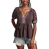 Lucky Brand Womens Lucky Brand Women's Easy Embroidered Babydoll Top