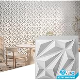 Art3d Diamond Textured 3D Wall Panels, 11.8 x 11.8 in, 33-Pack, White | PVC, Decorative, Stain Proof, Wipeable, Trimmable, Ideal for Living Room, Bedroom, Office and TV Background Walls