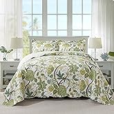 Travan 3-Piece Quilt Set Quilted Bedspread Cotton Coverlet Set Floral Oversized Quilted Bedding Set for All Season, White Vine, King Size