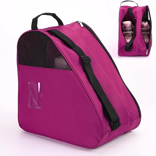 Roller Skate Bag, Breathable Ice/Inline/Roller Skate Carry Bag, Shoulder and Top Handle Oxford Tote Rollers Skating Bags, Thickened Roller Storage Bags for Women Men Adults and Kids(Pink) (Pink)
