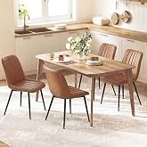 VASAGLE Dining Chairs Set of 4, Upholstered Kitchen Chairs, PU Leather | Steel Legs, Curved Backrest, for Dining Room, Caramel Brown and Ink Black ULDC090KN03-2J