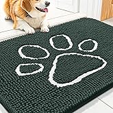 Smiry Dog Door Mat for Muddy Paws, Absorbent Dirt Trapper Non Slip Quick Dry Washable Chenille Mat for Mud Dogs, Entry Rug for Indoor and Outdoor (30x20 Inches, Green and White)
