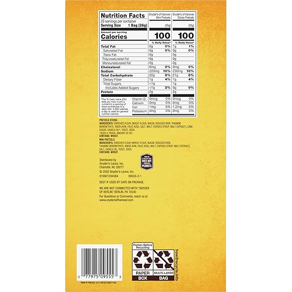 SNYDER’S OF HANOVER VARIETY PACK PRETZELS, 20 COUNT 0.92 OZ