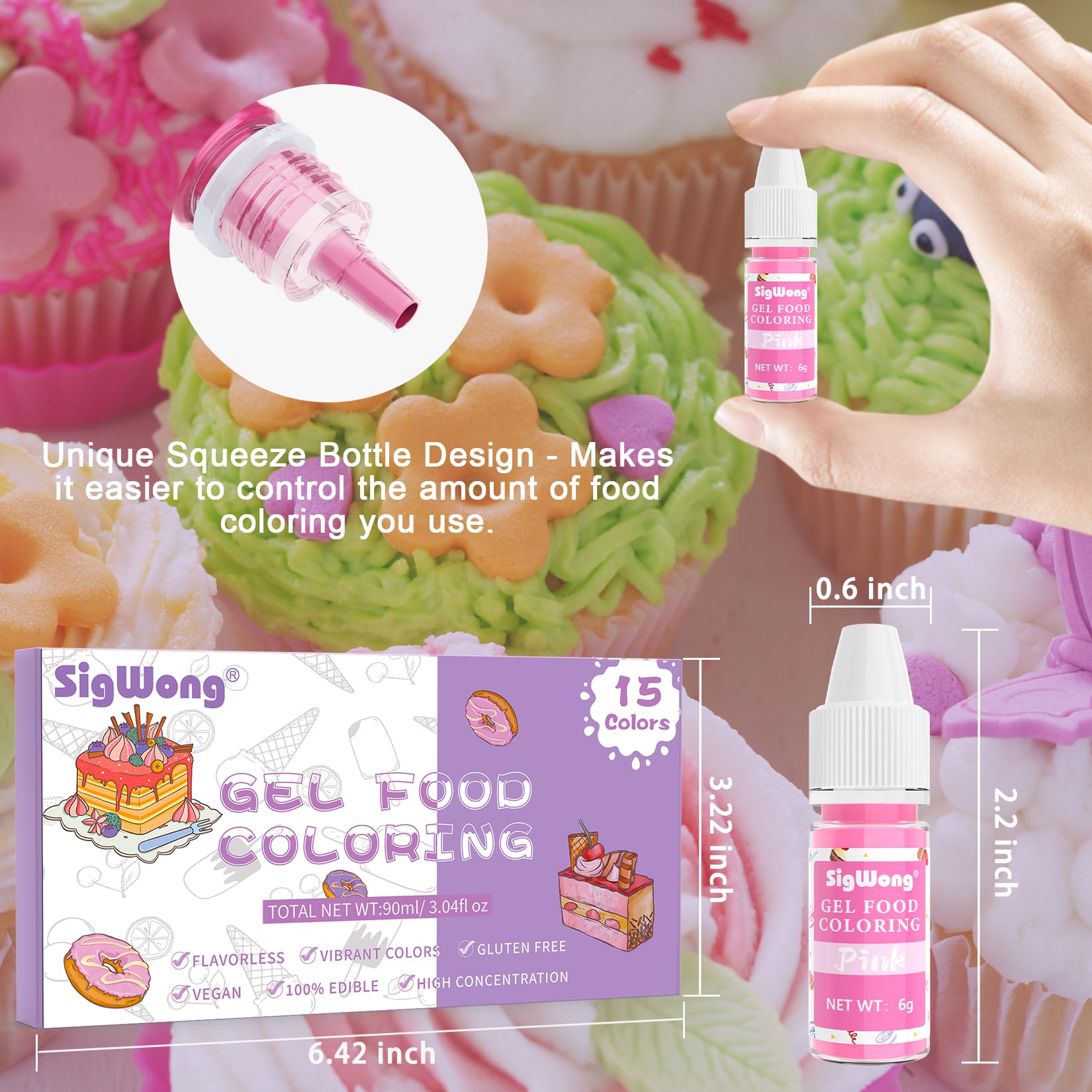 Gel Food Coloring - 15 Colors Flavorless Gel Based Food Color Dye ...