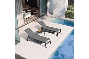 PURPLE LEAF Patio Chaise Lounge Chair Set Textilene Pool Lounge Chairs with Wheels Sunbathing Chair for Outdoor, Side Table I