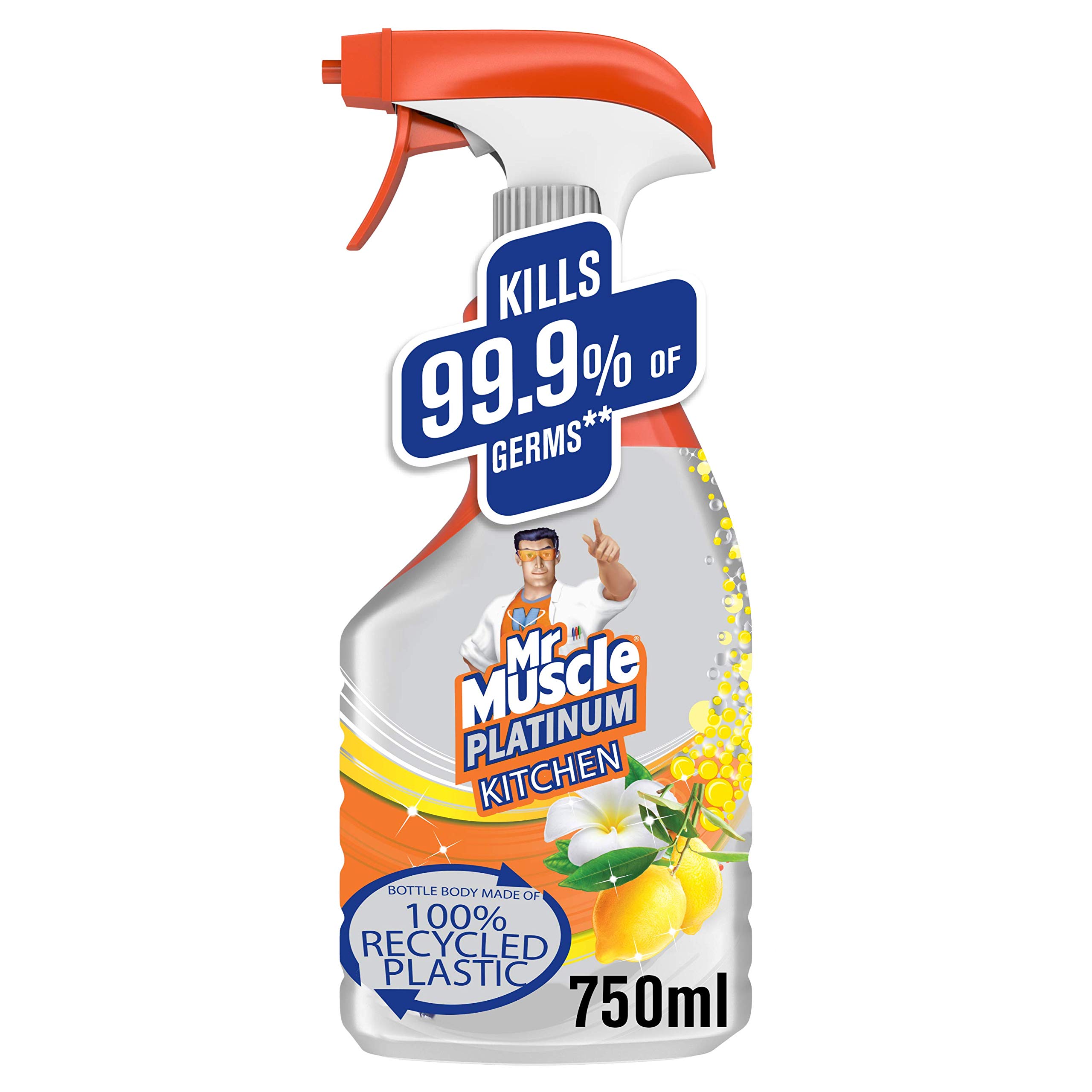 Mr Muscle Kitchen Cleaner, Platinum Antibacterial Kitchen Spray, Citrus, 750 ml