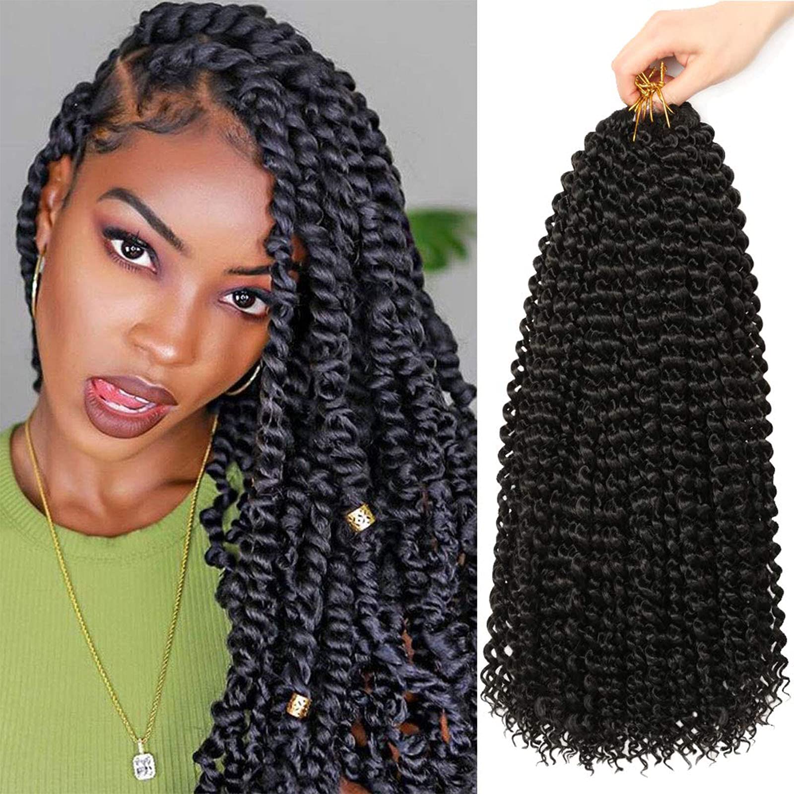 Passion Twist Hair, 7 Packs 18Inch Water Wave Crochet for Long Bohemian Braiding YDDM Passion Twist Crochet Synthetic Hair Extensions (1B#, 7 Packs-18inch)
