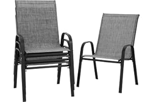PIZZELLO Patio Chairs Set of 4, Outdoor Stackable Dining Chairs for All Weather, Lightweight Textilene Outdoor Chair Sets with Armrests, 330Lbs Capacity, for Backyard Porch Poolside Garden (Grey)