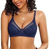 Avidlove Womens Lace Bras Sexy Underwire Unlined Bra V Neck Mesh Everyday Bra Lingeries No Padded