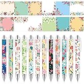 24 Pcs Flower Pens with Sticky Notes Set Floral Theme Office Gifts for Women Fancy Pretty Ballpoints Pens Cute Memo Notes Supplies for School Classroom Birthday Party Gifts (24, Flower)