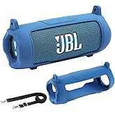 AONKE Silicone Cover Compatible with JBL Flip 7 Waterproof Portable Speaker with Shoulder Strap (Blue)
