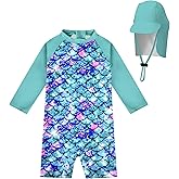 weVSwe Baby Swimsuit UPF 50+ Sun Protection Long Sleeve Toddler Bathing Suit Boy Girls with Adjustable Sun Hat 0-3 Years