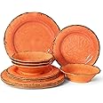 LEHAHA 12 Piece Crackle Lightweight Melamine Dinnerware Set-Service for 4, break-resistant and Durable Rustic Plates and Bowls Dishware Sets Perfect for Patio and Outdoor Activities