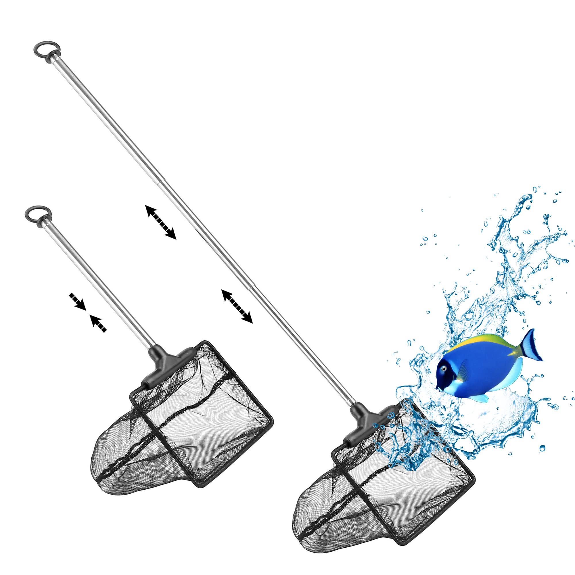 Filhome 10cm Aquarium Fish Net with Extendable Stainless Steel Long Handle 7.4''-16.3'', Fine Mesh Fish Net For Fish Tank