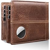 Swallowmall AirTag Wallet Mens RFID Blocking Genuine Bifold Leather Wallets for air tag Men's Wallet with 1 ID Window 15 Card Slots (Airtag Not included)