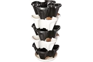 MR. STACKY 5 Tier Black & Grey Stackable Strawberry Garden - Vertical Gardening Planter Set