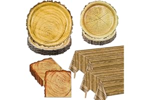 PTECDROTS Rustic Wood Grain Party Decorations - Wood Tableware Set for 40, Including Plates, Napkins, and Tablecloths - Brown