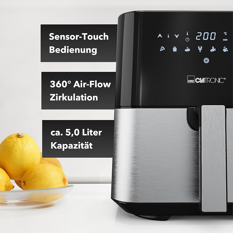 ® Heißluftfritteuse XXL - 5L Fritteuse | Heißluft für fettfreies frittieren| Edelstahl-Airfryer mit digitalem Touchscreen | 360° Air-Flow | Heißluft-Friteuse mit 8 Programmen | FR 3782 H — Foto 3 von 8