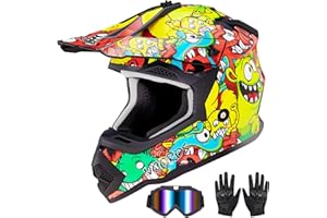 VCOROS Youth Kids Dirt Bike Helmets Motocross Street Offroad BMX MX ATV Dirtbike Motorcycle Helmet VS-905 with Goggles Gloves DOT Approved