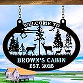 Custom Metal Lake House Cabin Sign,Personalized Oval Deer Metal Cabin Decor ,Custom Family Name Sign, Camping Signs,Outdoor Decor,Happy Campers Gift - Rustic Lake House Decor