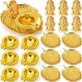18 Pcs Indian Pooja Return Gift for Diwali Navratri, Kuber Diya Statue Set | Brass Oil Lamps, Leaf Tray, Elephant Statue, Traditional Vilakku Return Gifts for Guest, Puja Temple Home Lakshmi Decor