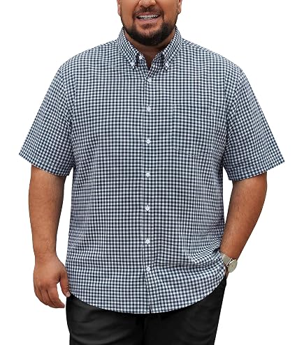 Big and Tall Oxford Short Sleeve Dress Shirts for Men Classic Button Down Shirt Relaxed Fit XXL-6XL Tall(NJFDX406,XXL) Black : Clothing, Shoes & Jewelry