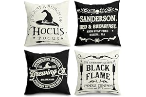 ERPOTYL Halloween Decorations Pillow Covers 18x18 Set of 4 Halloween Decor Indoor Outdoor Hocus Pocus Farmhouse Saying Halloween Decorative Clearance Cushion Cases Party Supplies for Home Sofa Couch Bed Chair