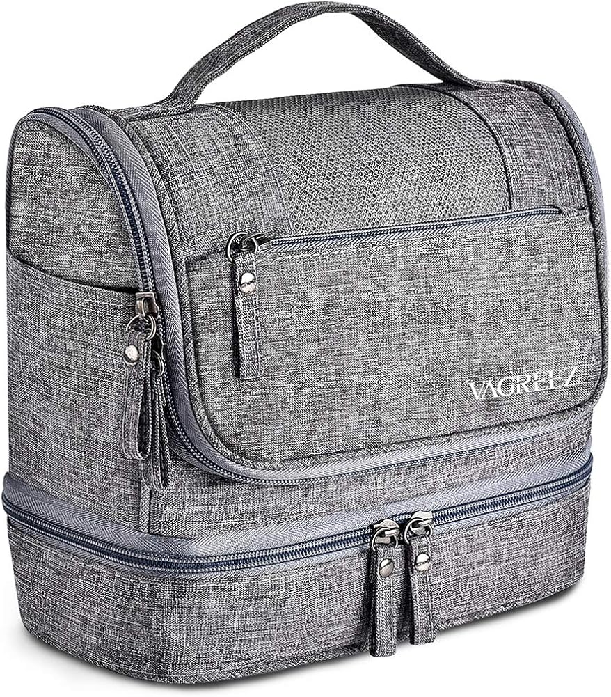 Toiletry Bag, VAGREEZ Upgraded Hanging Travel Toiletry Organizer Kit with Heavy-duty Zippers Waterproof Comestic Bag Dop Kit for Men or Women (Grey): Clothing