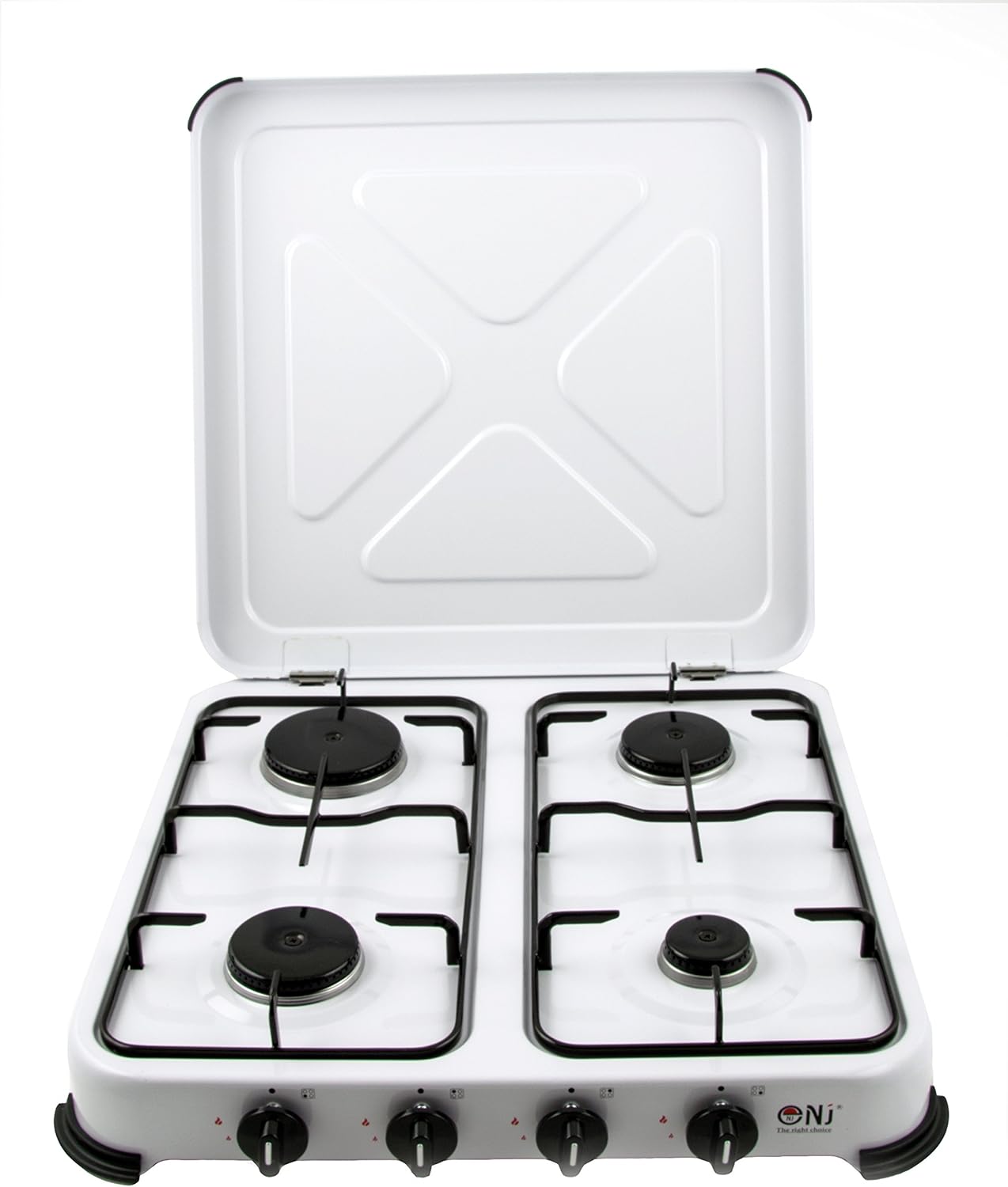 NJ04 Camping Gas Stove 4 Burner Portable Hob White Enamel Lid Outdoor
