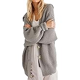 Women Oversized Long Sleeve Knit Sweater Open Front Cardigan Neckline Button Loose Fashion Outerwear 2025 Fall Winter