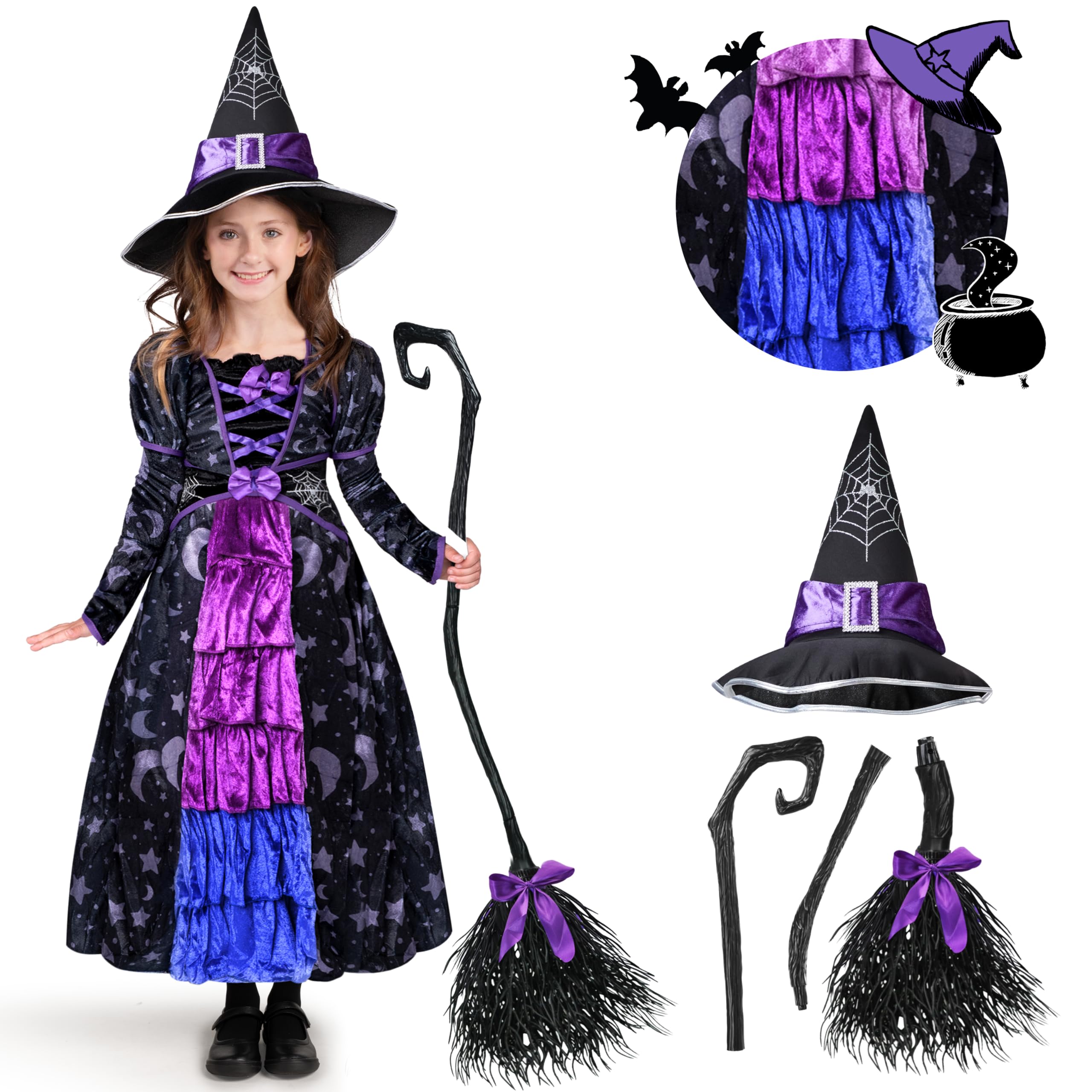 Spooktacular Creations Halloween Child Girl purple witch costume stars and moon for Role-Playing